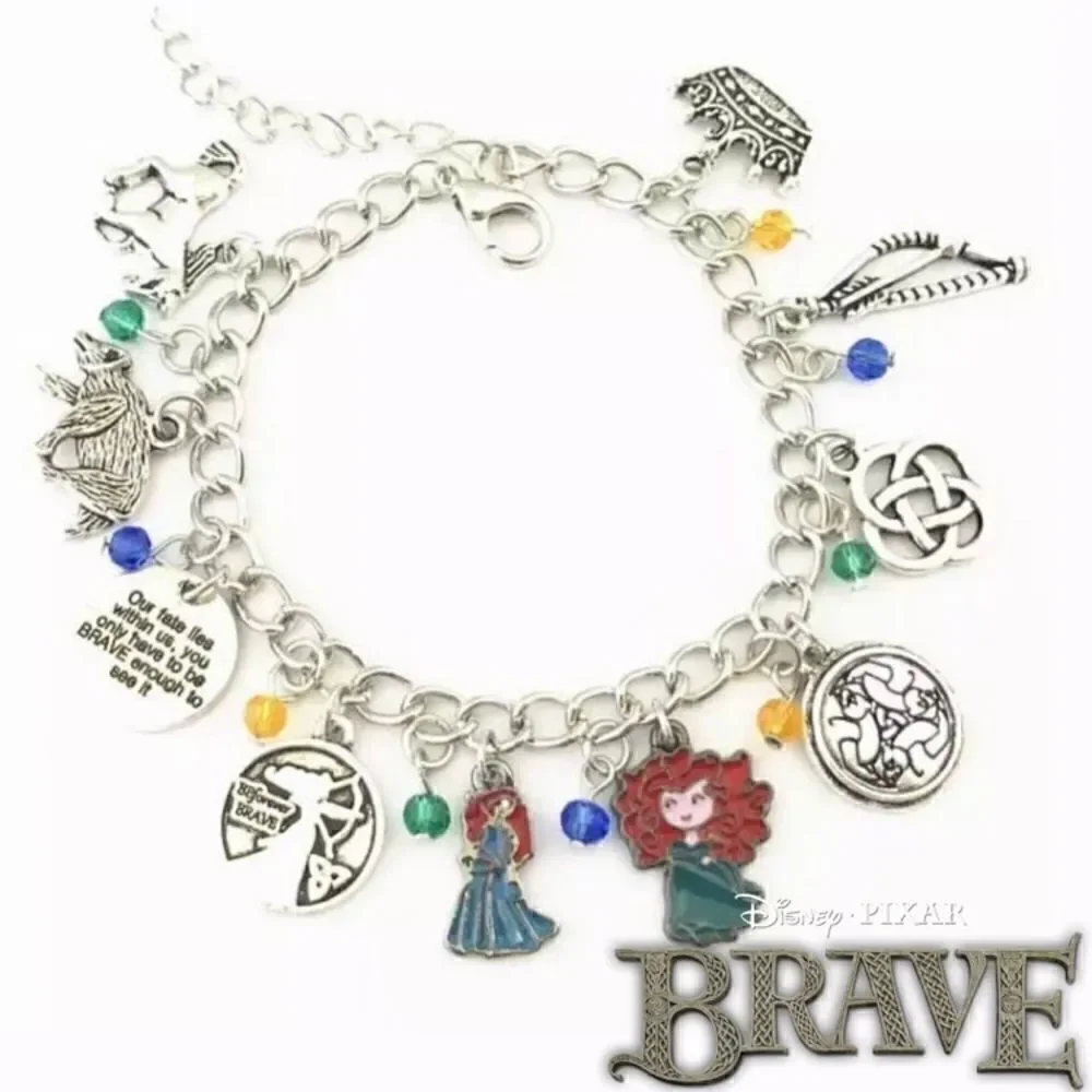 Brave Inspired Charm Bracelet Merida Celtic Knot Bear Bow Crown Silver Tone
